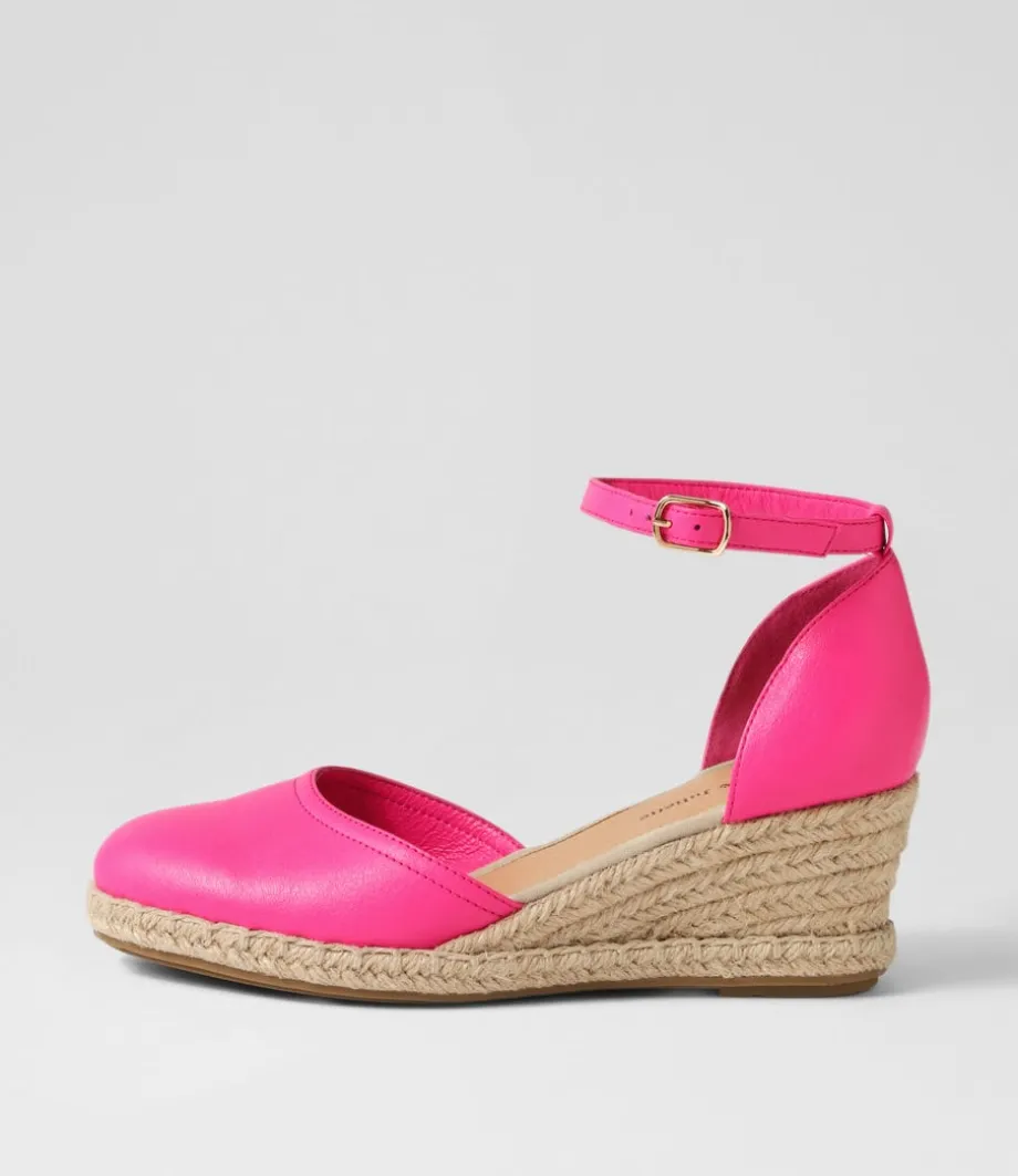 Rylen Hot Pink Natural Rope Leather Wedges<DJANGO & JULIETTE New