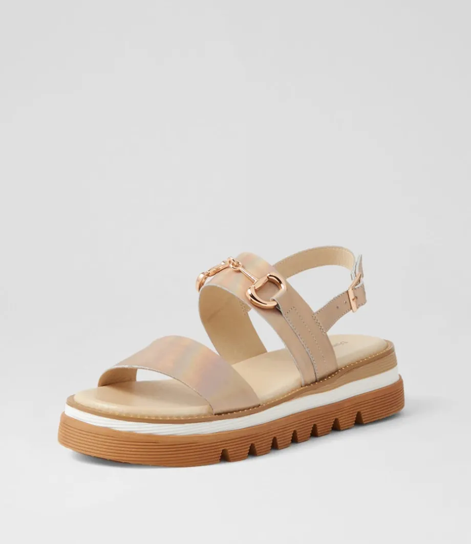 Sabri Gold Petrol Shrunken Leather Sandals<DJANGO & JULIETTE Clearance