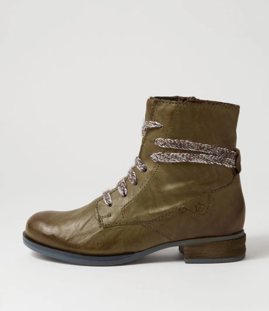 Sanja 18 Olive Leather Lace Up Boots<JOSEF SEIBEL Store
