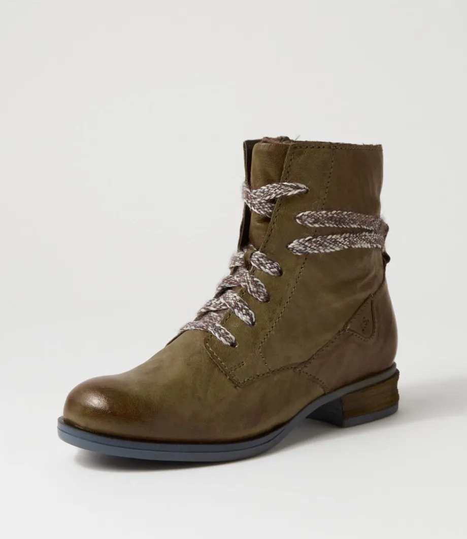 Sanja 18 Olive Leather Lace Up Boots<JOSEF SEIBEL Store