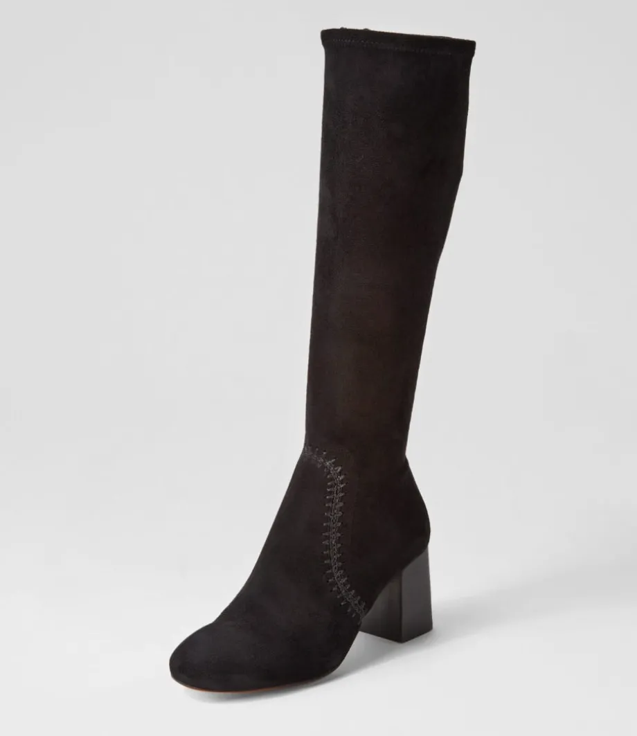 sari_black_stretch_microsuede_knee_high_boots_1.webp Sari Black Stretch Microsuede Knee High Boots<MOLLINI Outlet