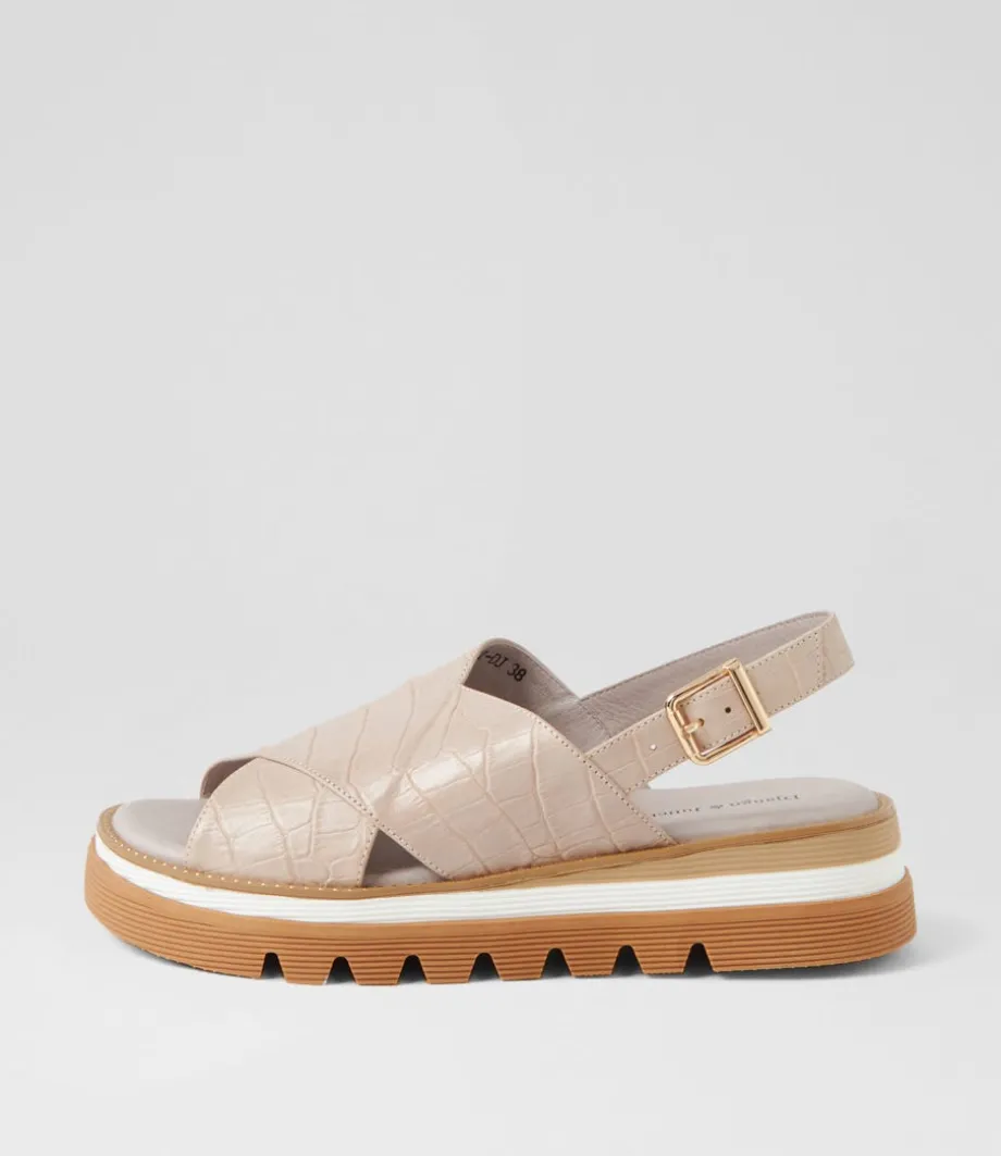 Sasi Almond Croc Leather Sandals<DJANGO & JULIETTE Shop
