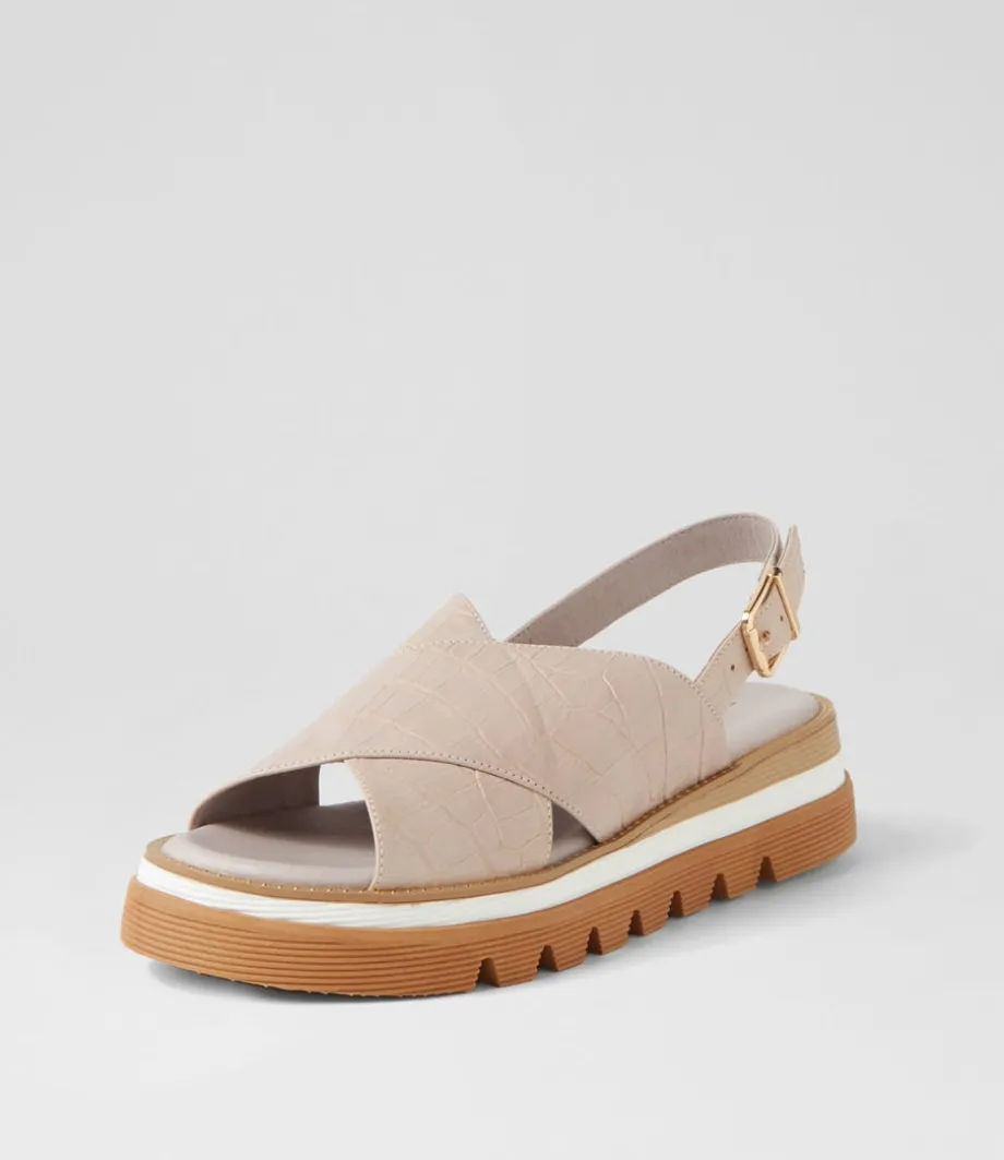 Sasi Almond Croc Leather Sandals<DJANGO & JULIETTE Shop