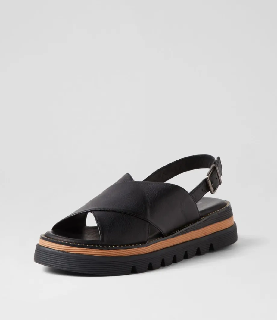 Sasi Black Leather Sandals<DJANGO & JULIETTE Clearance