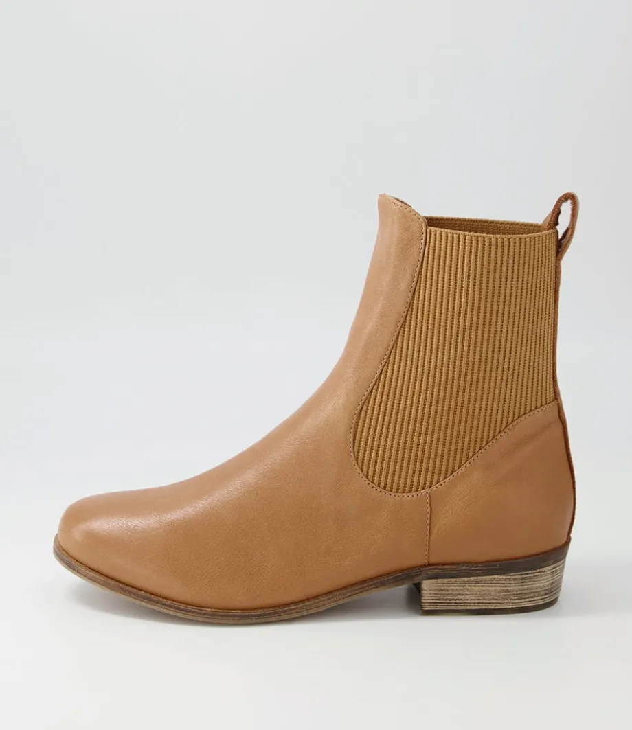 Satima Dark Tan Leather Elastic Ankle Boots<DJANGO & JULIETTE Store