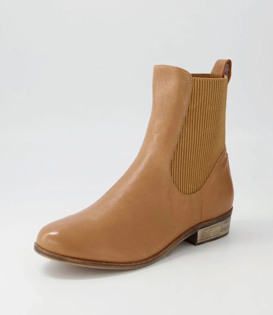Satima Dark Tan Leather Elastic Ankle Boots<DJANGO & JULIETTE Store