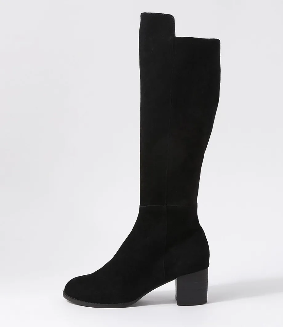 Setley Black Suede Stretch Microsuede Knee High Boots<DJANGO & JULIETTE Online