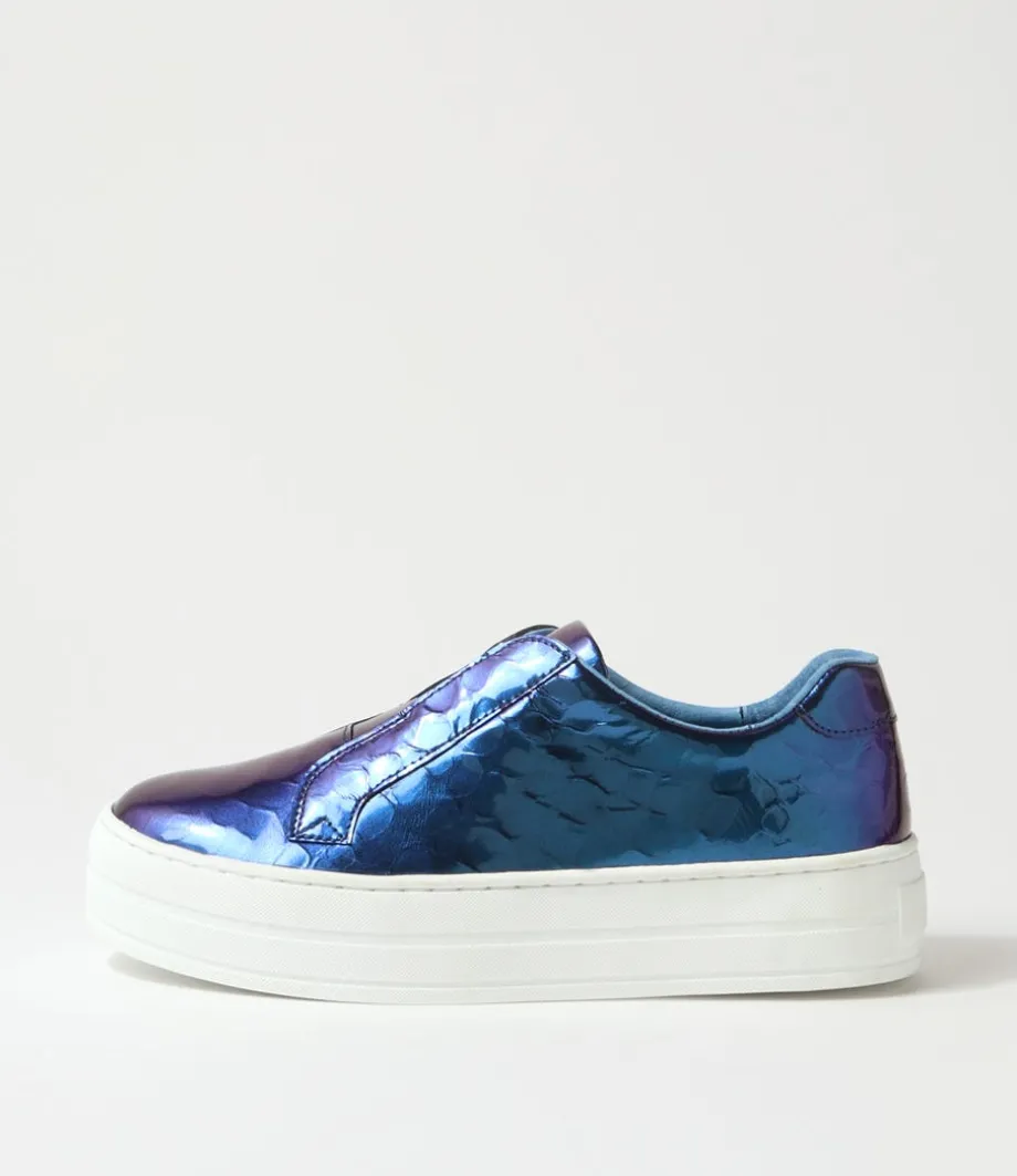 Shia Blue Shine White Croc Leather Sneakers<DJANGO & JULIETTE Flash Sale