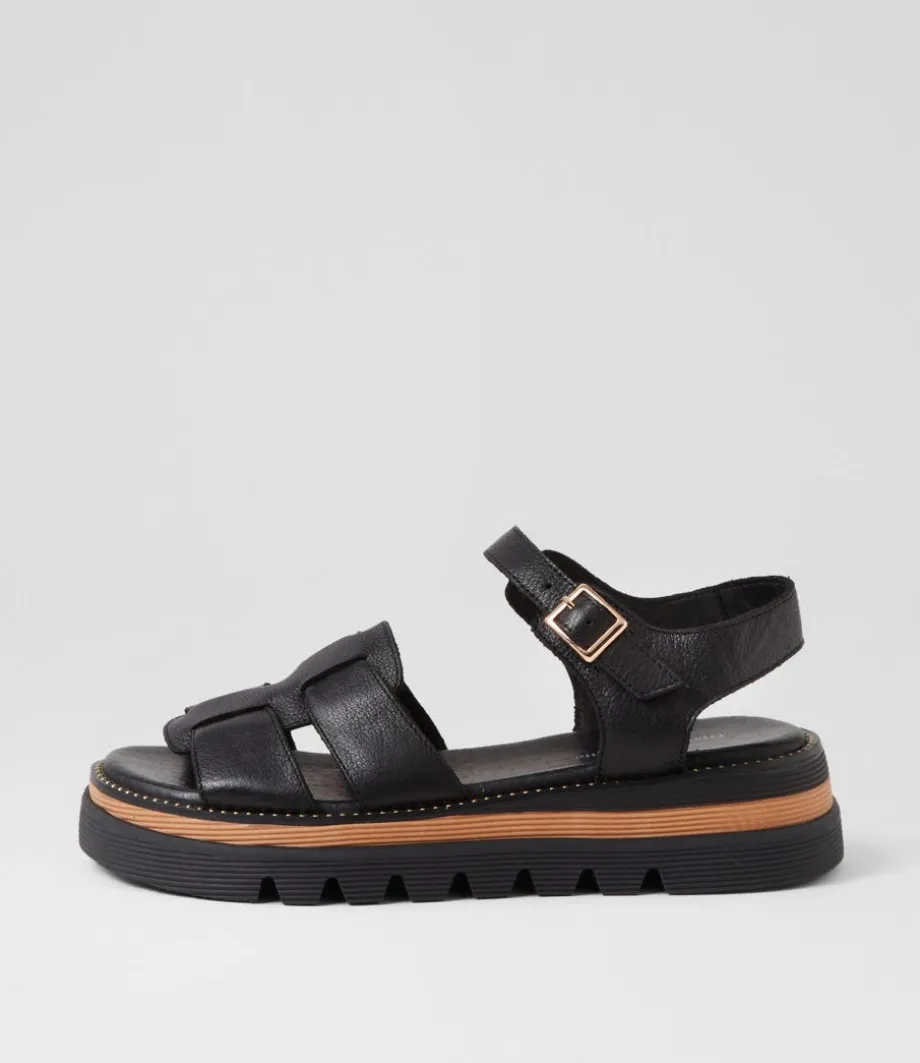 Simm Black Leather Sandals<DJANGO & JULIETTE Cheap