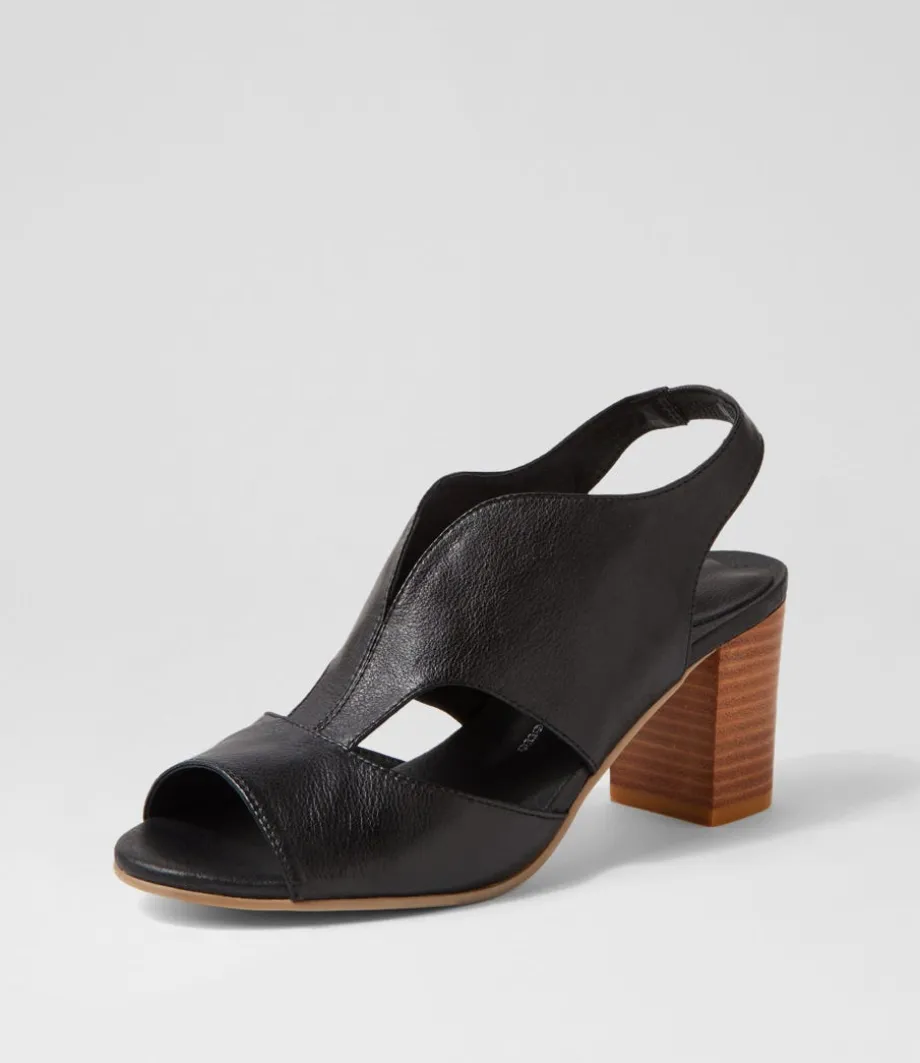 Sunnier New Black Natural Heel Leather Sandals<DJANGO & JULIETTE Hot