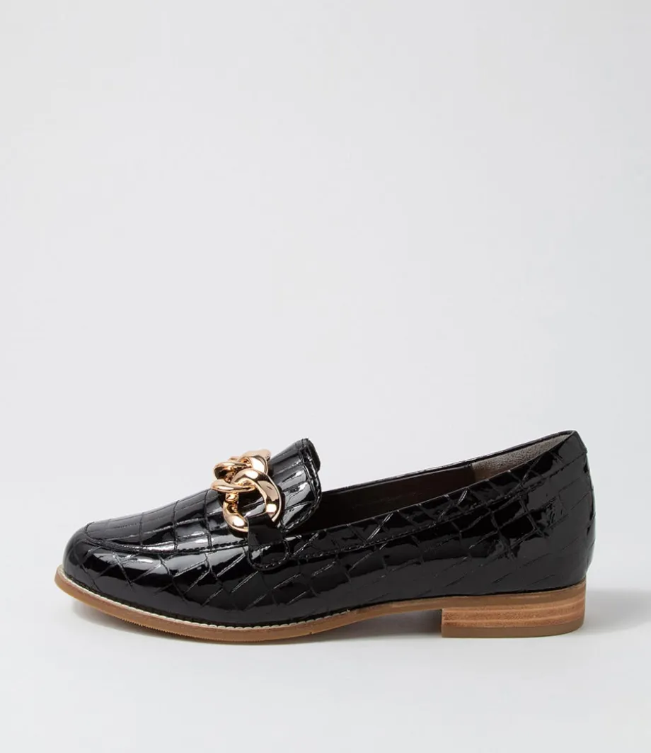 Tamest Xf Black Patent Croc Flat Shoes<ZIERA New