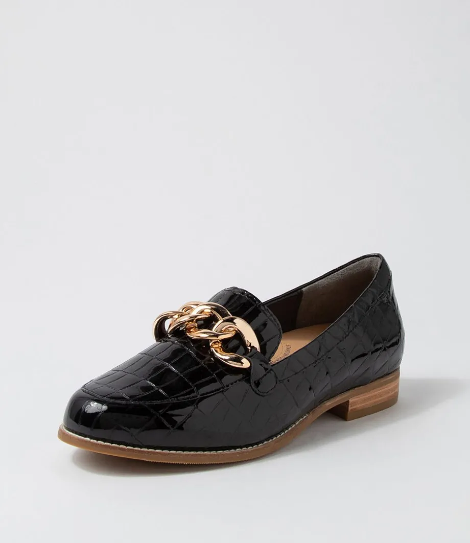 Tamest Xf Black Patent Croc Flat Shoes<ZIERA New