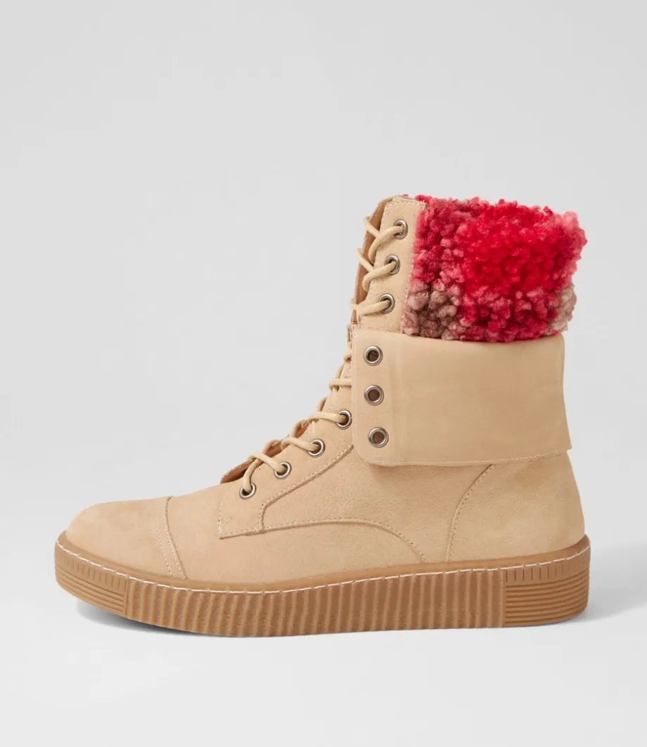 Tombi Almond Multi Nubuck Fabric Lace Up Boots<DJANGO & JULIETTE Hot