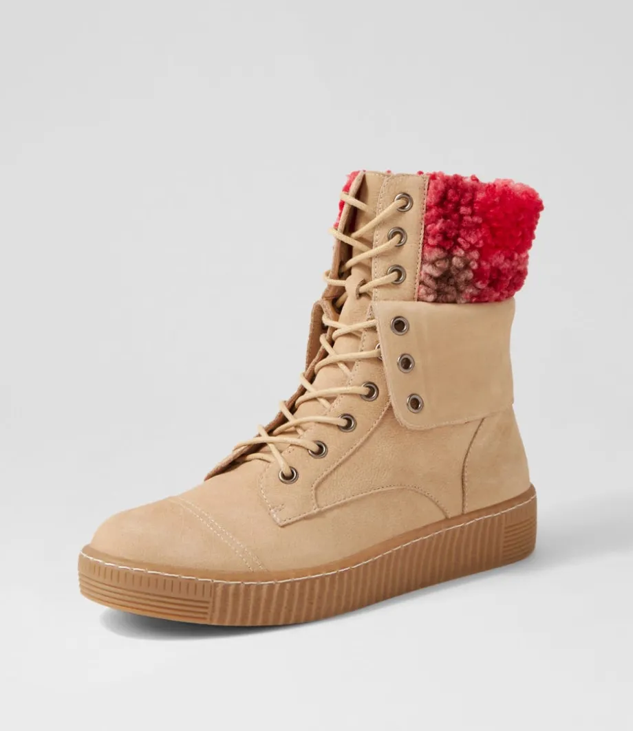 Tombi Almond Multi Nubuck Fabric Lace Up Boots<DJANGO & JULIETTE Hot