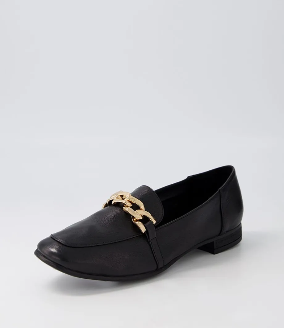 Tucker Black Gold Leather Flat Shoes<DIANA FERRARI Cheap