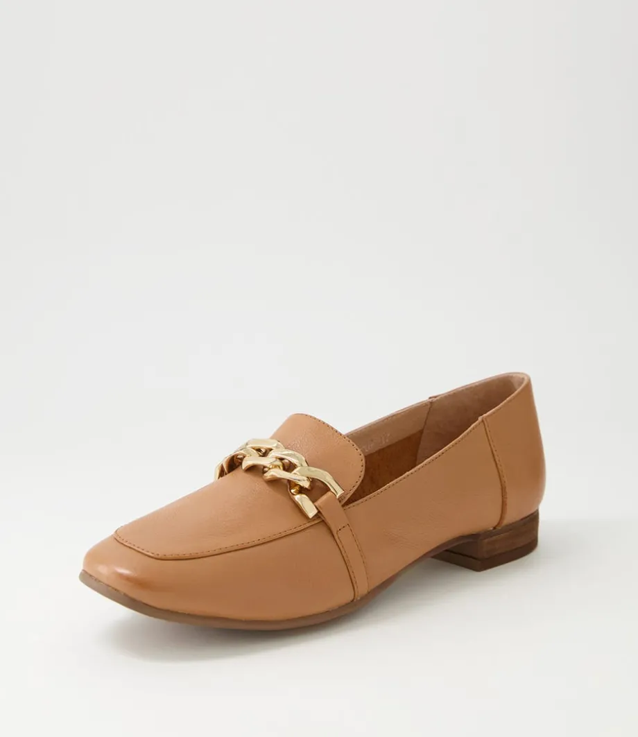 Tucker Dark Tan Gold Leather Flat Shoes<DIANA FERRARI Store