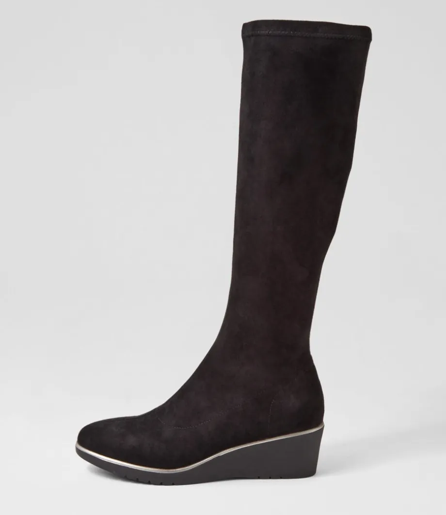 Uber Black Stretch Microsuede Knee High Boots<DJANGO & JULIETTE Fashion