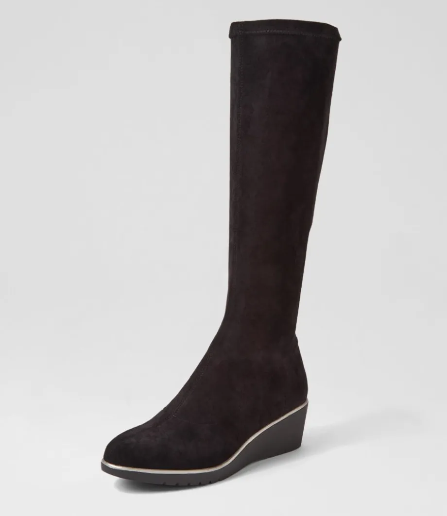 Uber Black Stretch Microsuede Knee High Boots<DJANGO & JULIETTE Fashion