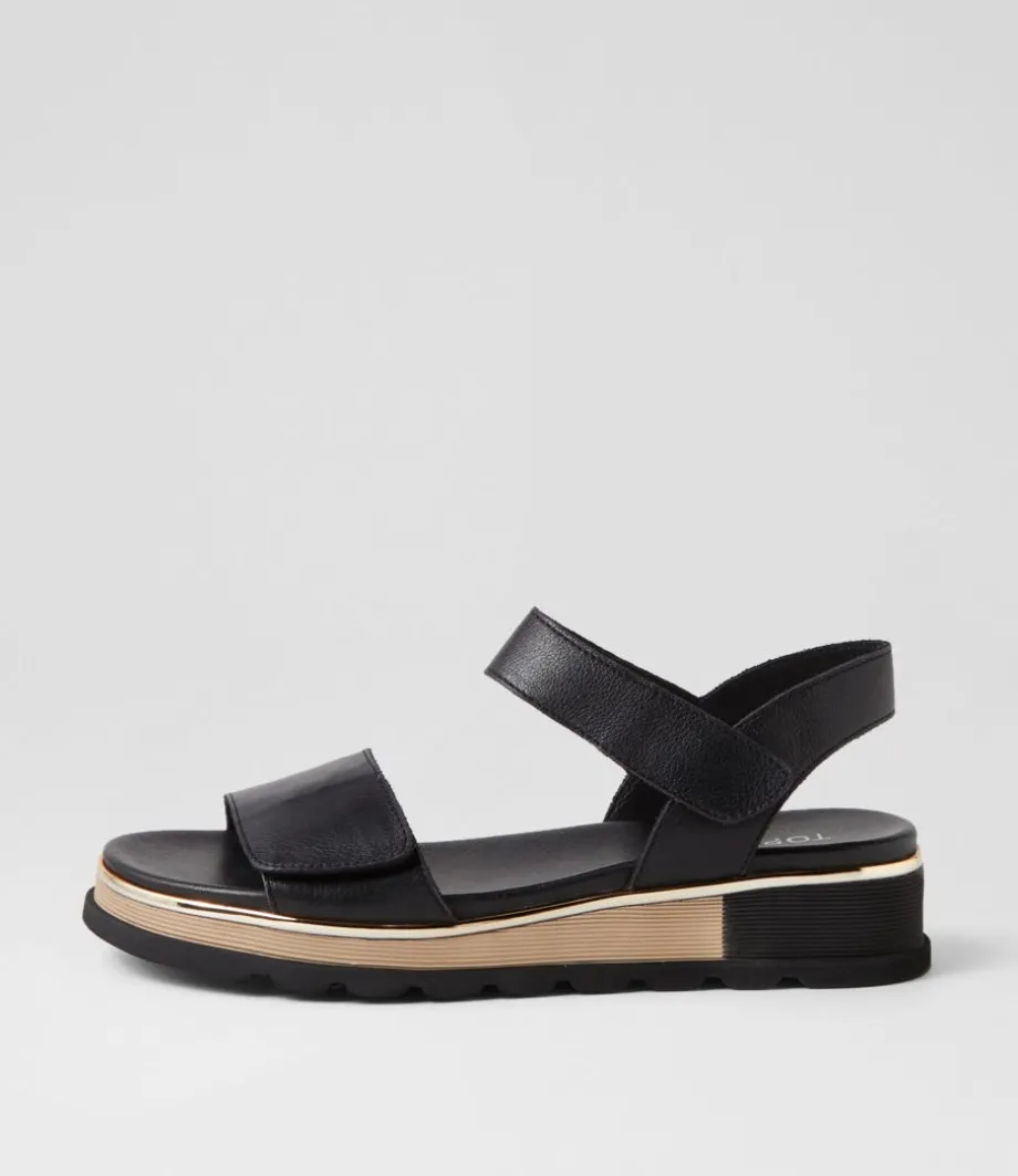 Ulissa Black Leather Sandals<TOP END New