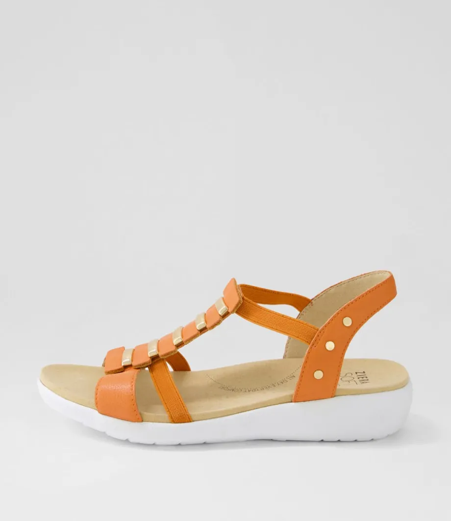 Ulover W Bright Orange Leather Elastic Sandals<ZIERA Sale