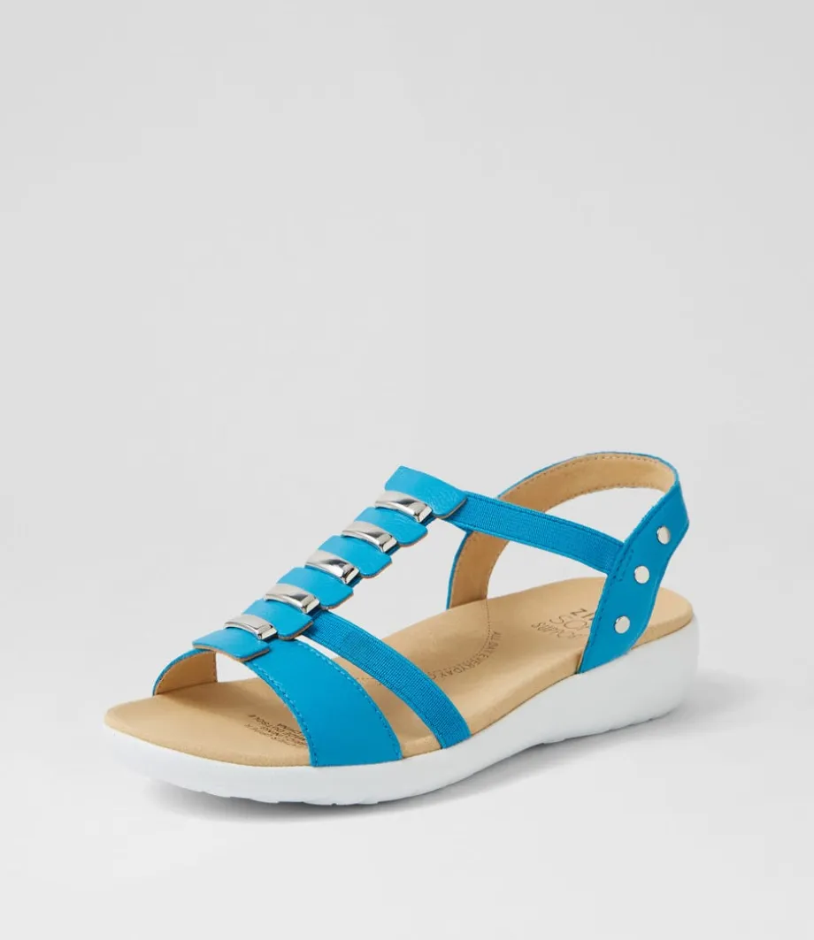 Ulover W Turquoise Leather Elastic Sandals<ZIERA Shop