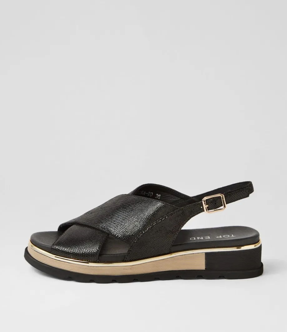 Ulrika Black Lizard Leather Sandals<TOP END Online