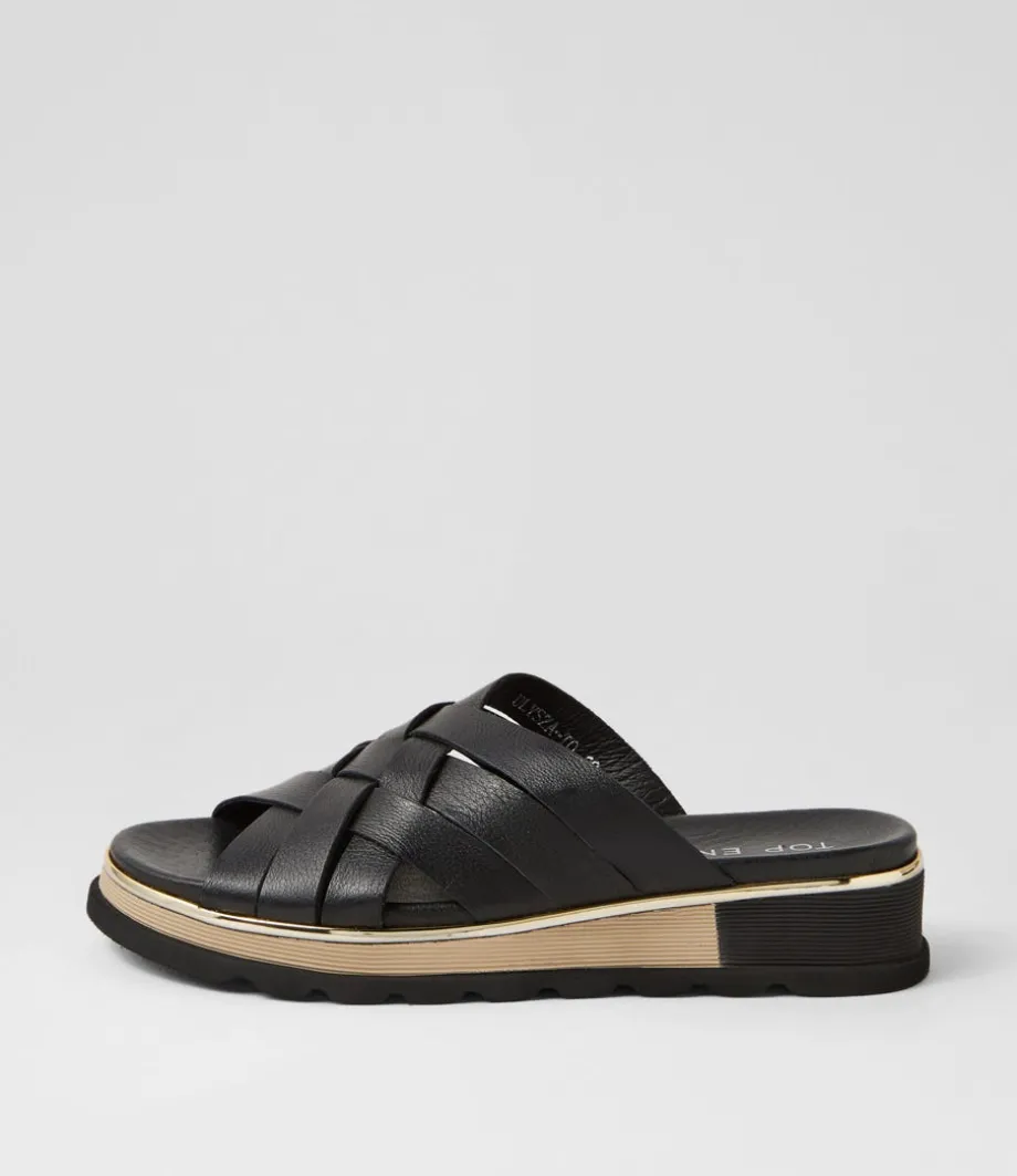 Ulysza Black Leather Slides<TOP END Cheap