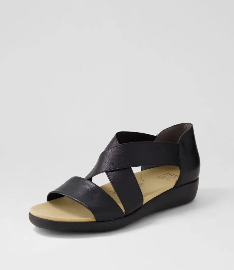 Umato W Black Metallic Leather Elastic Sandals<ZIERA New