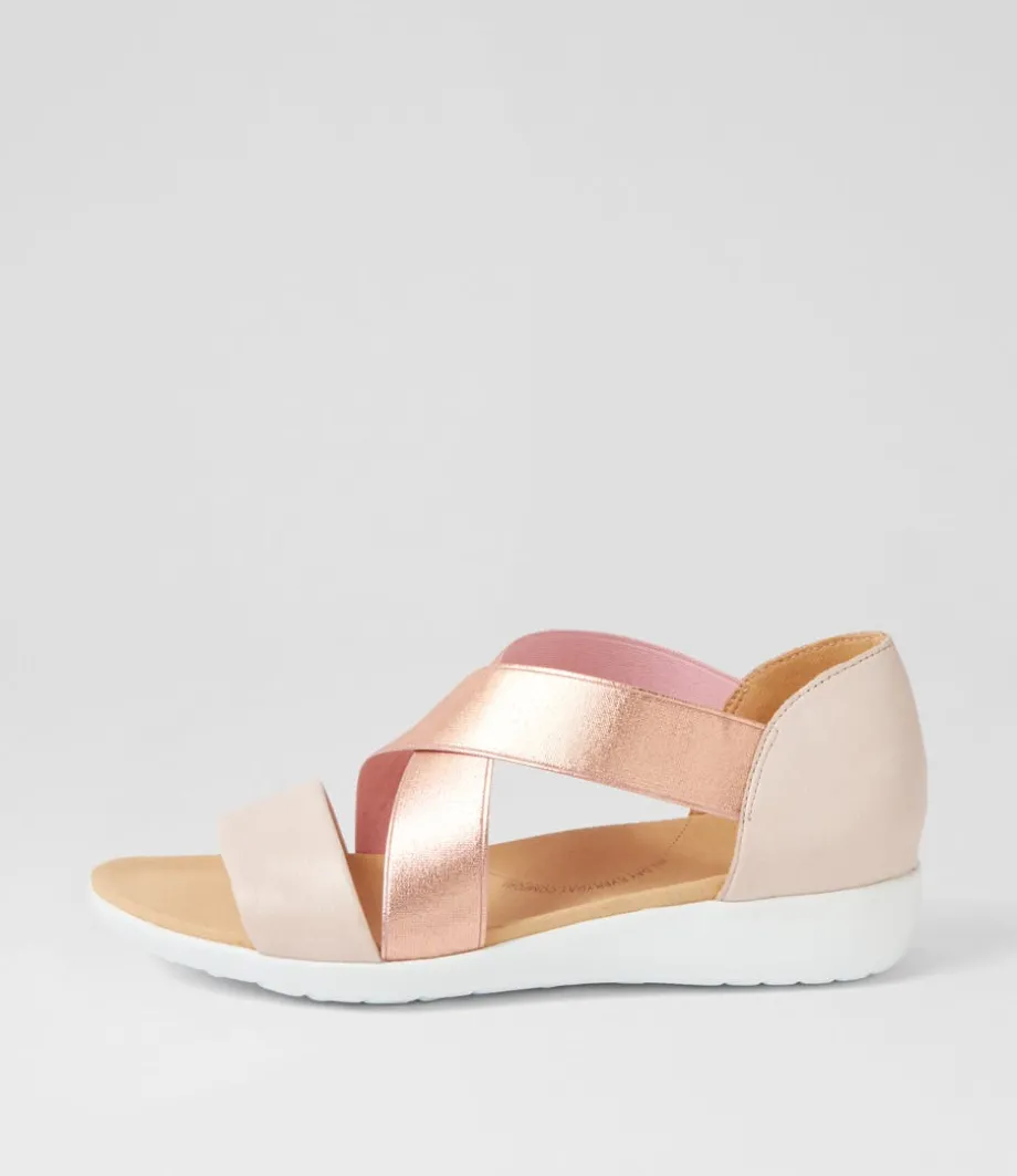 Umato W Dusty Pink Rose Gold Leather Elastic Sandals<ZIERA Sale