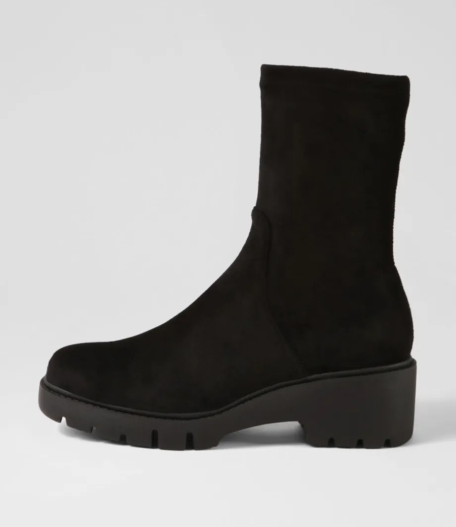Urina Black Stretch Microsuede Ankle Boots<DJANGO & JULIETTE Best