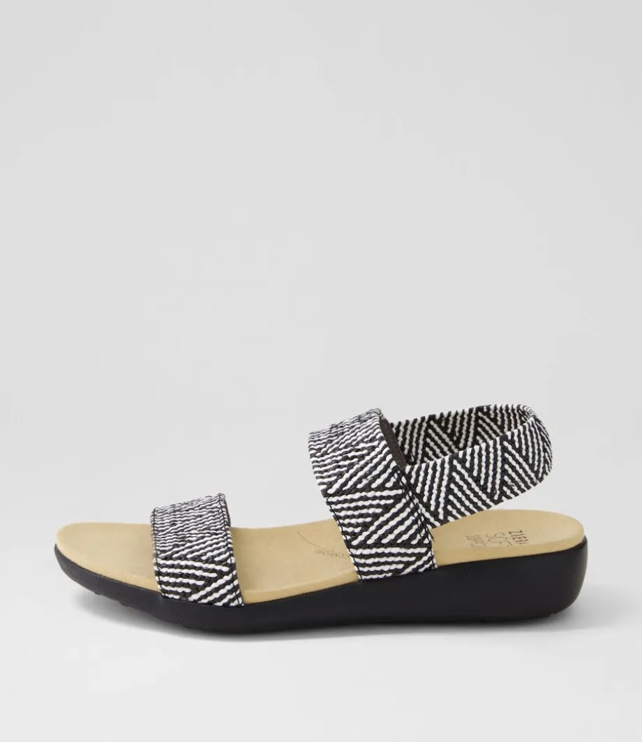 Usaid W Black Beige Woven Elastic Sandals<ZIERA Online