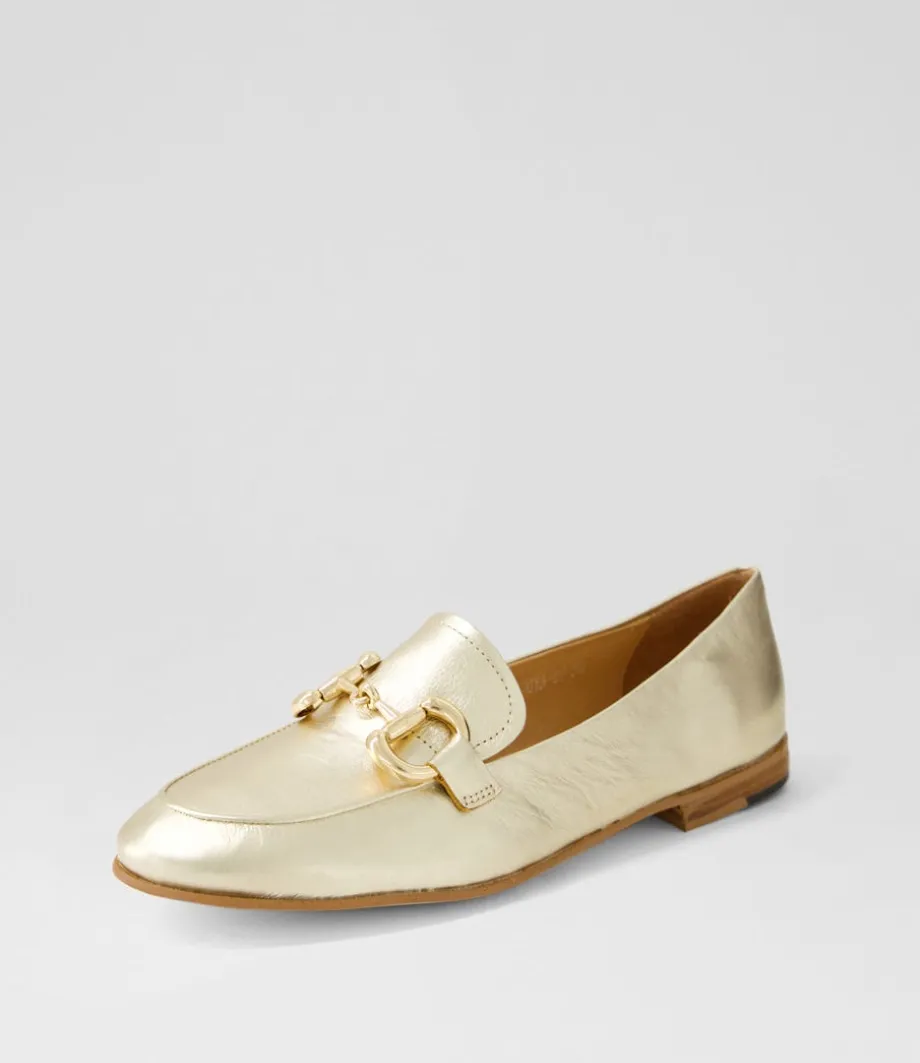 Uta Pale Gold Leather Loafers<DJANGO & JULIETTE Shop