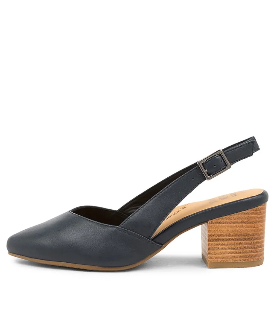 Veera Xw Navy Leather Heels<ZIERA Store