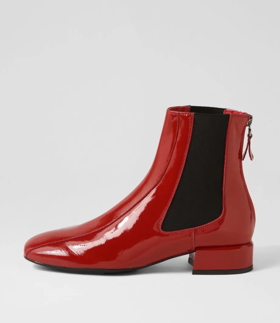 Voria Dark Red Patent Elastic Ankle Boots<DJANGO & JULIETTE Best Sale