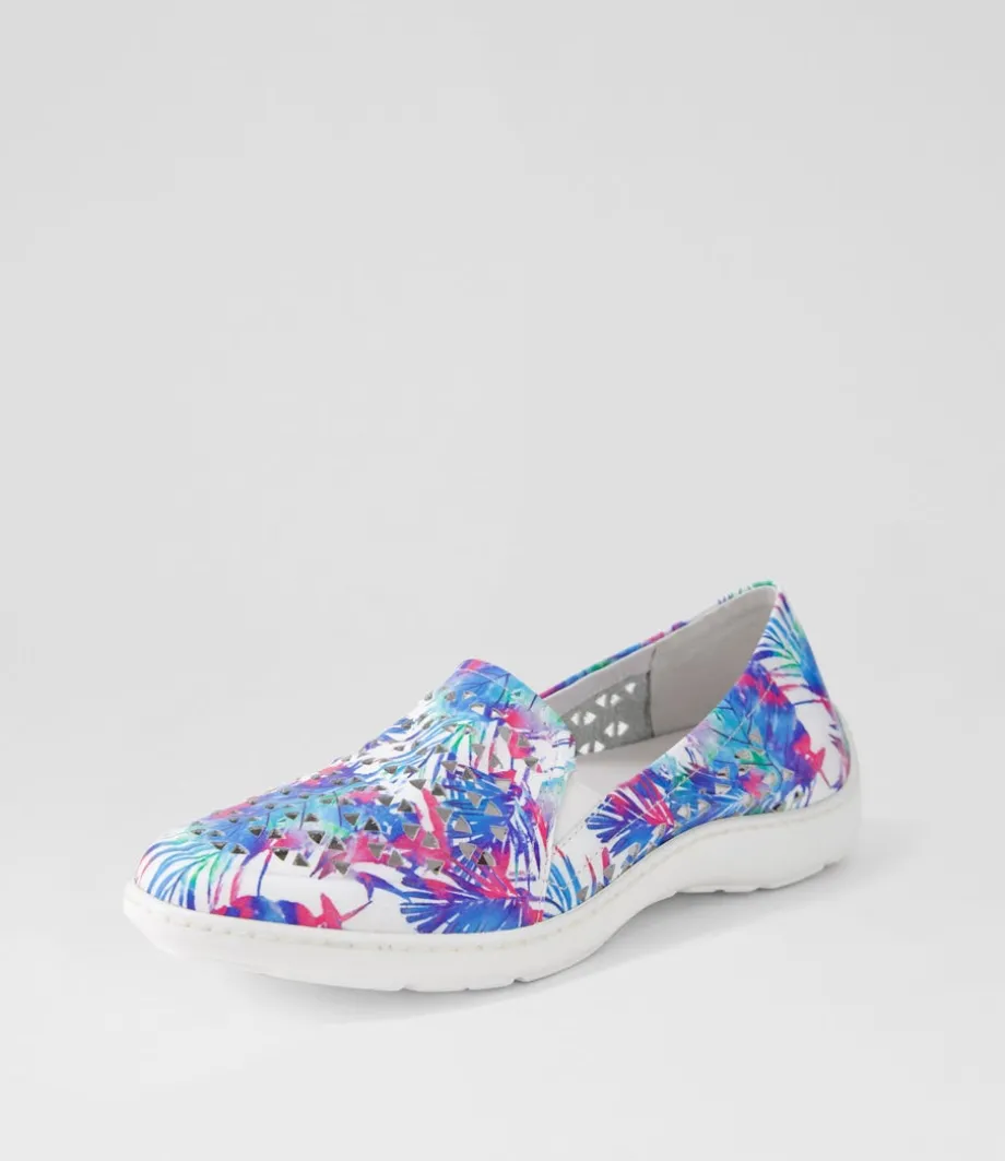 Wavada Xf Blue Palms White Leather Loafers<ZIERA Cheap