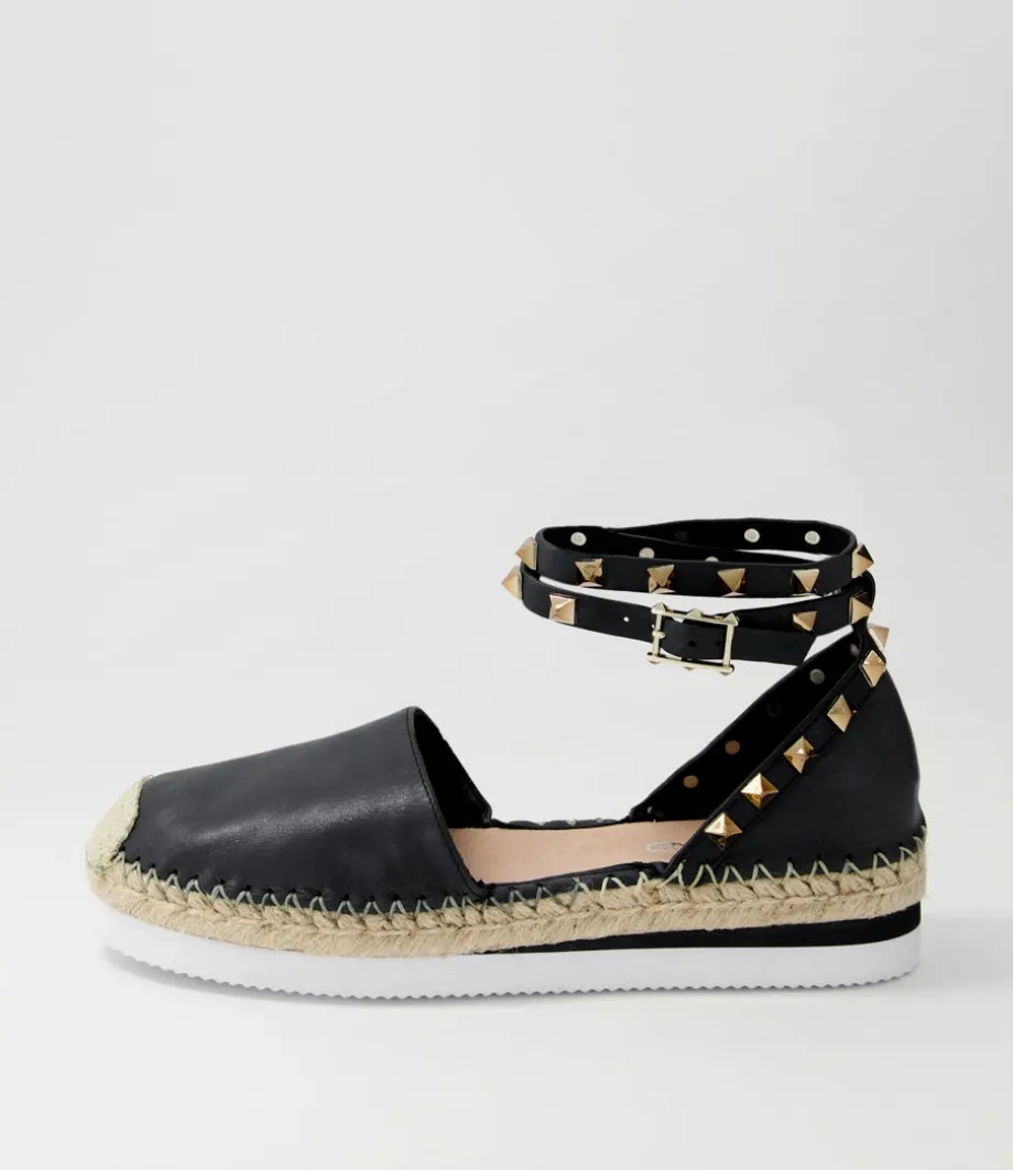 Wiela Black Leather Espadrilles<TOP END Cheap