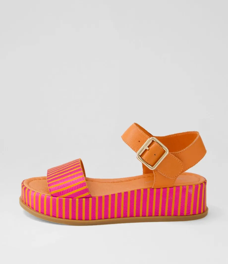 Wilburt Fuchsia Orange Stripe Leather Sandals<DJANGO & JULIETTE Flash Sale