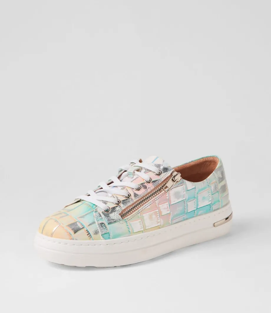 Wovi Pink Croc Print White Leather Sneakers<DJANGO & JULIETTE Cheap