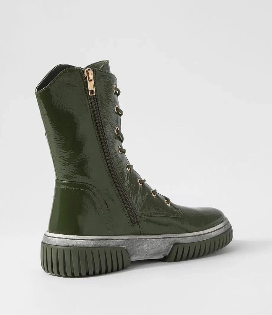 yaintly_khaki_white_patent_ankle_boots_2.webp Yaintly Khaki White Patent Ankle Boots<DJANGO & JULIETTE Sale