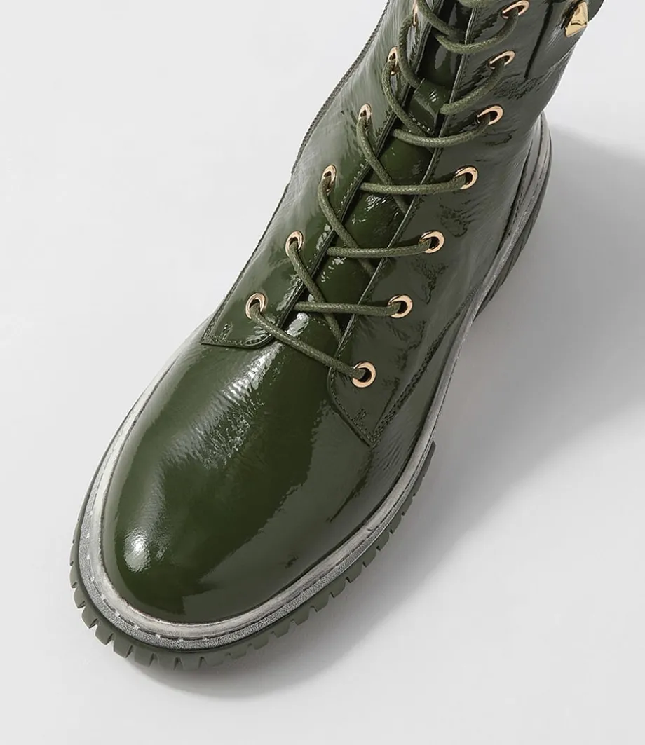 yaintly_khaki_white_patent_ankle_boots_3.webp Yaintly Khaki White Patent Ankle Boots<DJANGO & JULIETTE Sale