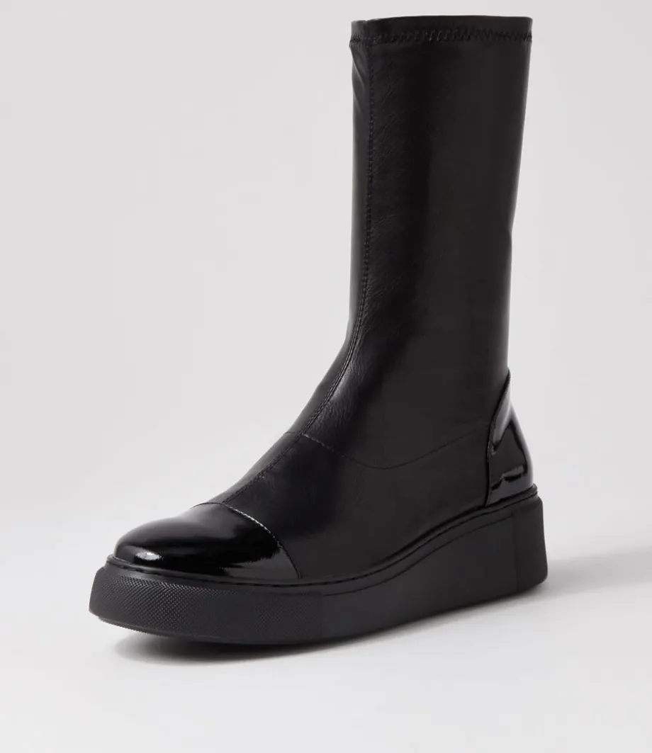 Yiggy Black Patent Stretch Calf Boots<DJANGO & JULIETTE New